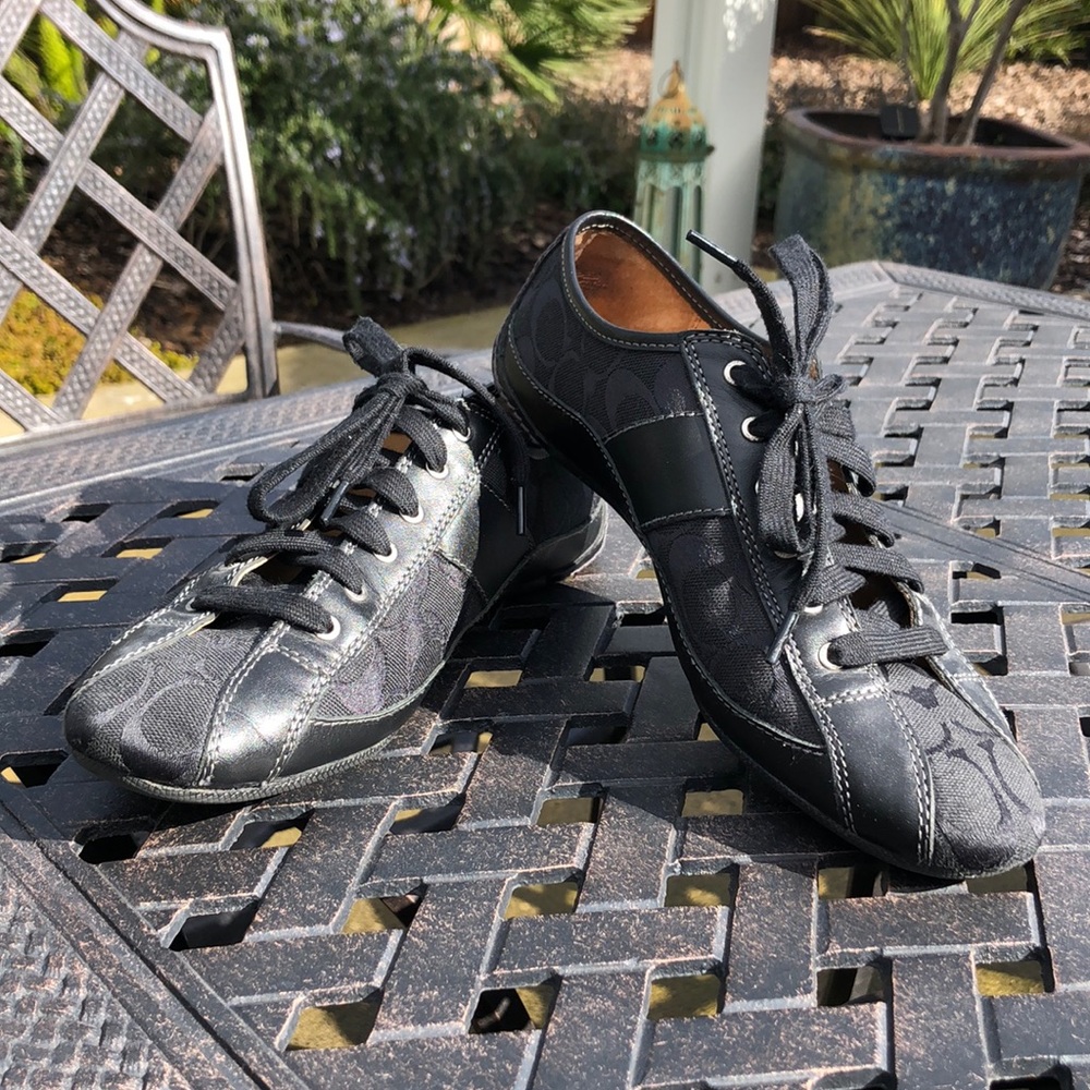 Coach leather and fabric lace up shoes